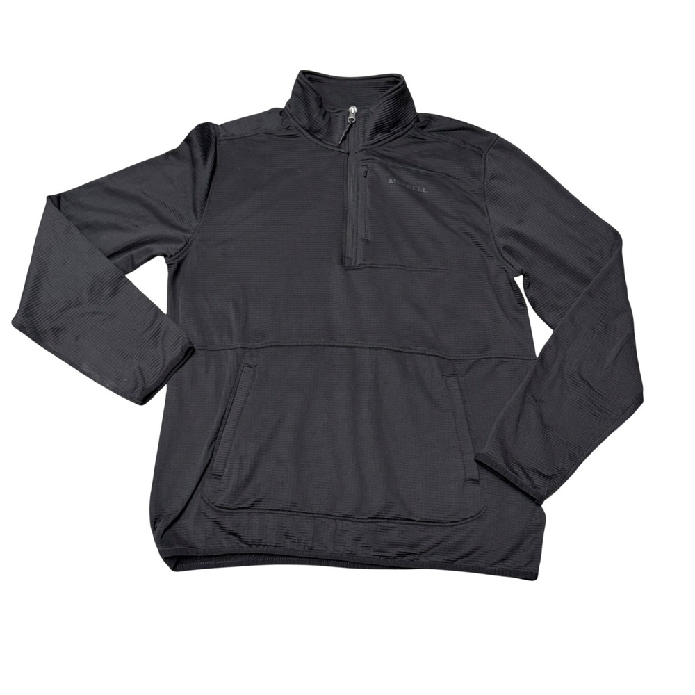 Merrell Mens Black Grid Fleece Quarter Zip Pullover Large Outdoor Hiking Hunting